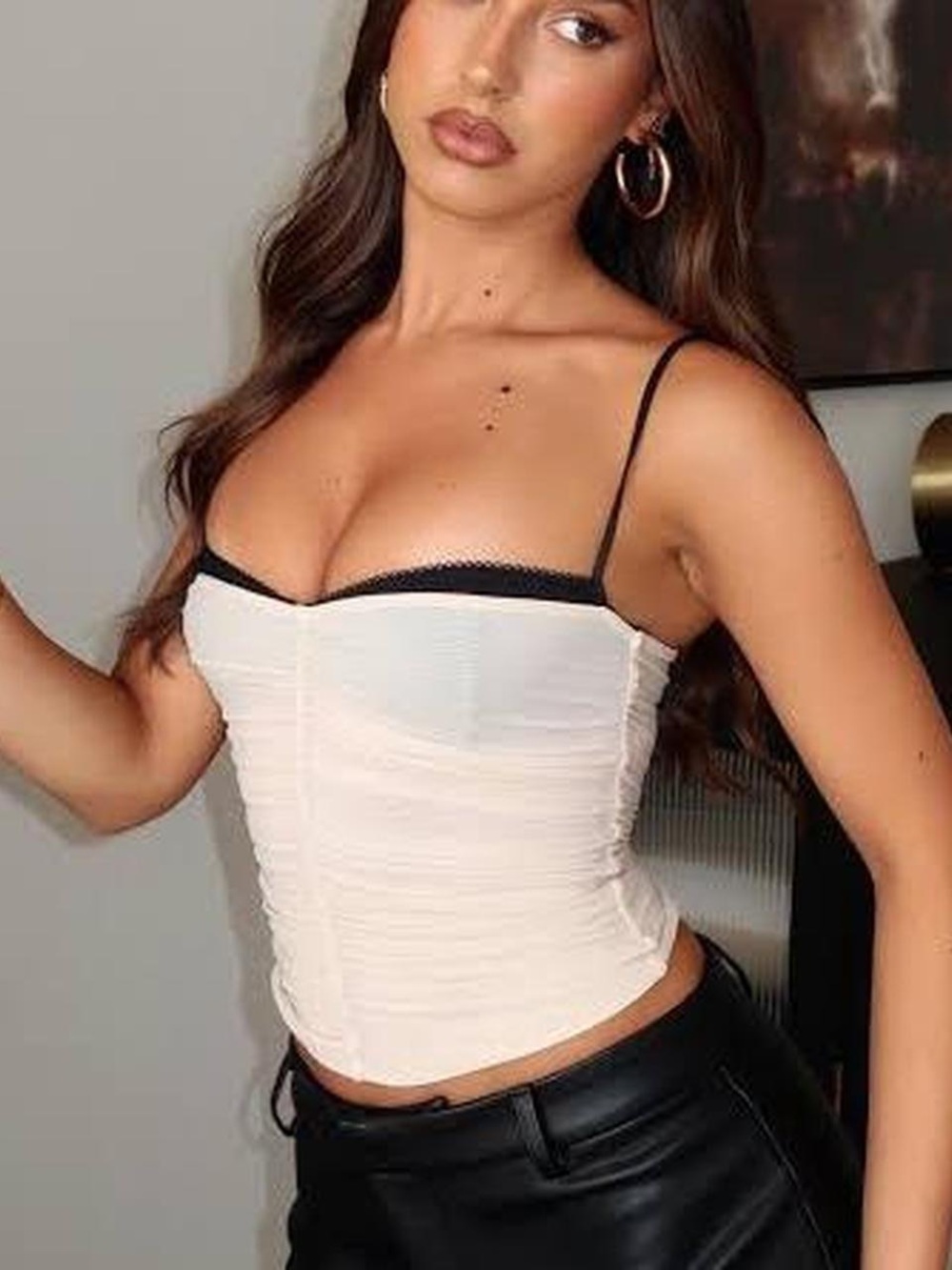 White Fox Boutique Cream Bustier Cami with Black Trim